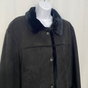 Vintage Mulberry Street Womens Black Faux Suede Fur Trim Car Coat Jacket XL